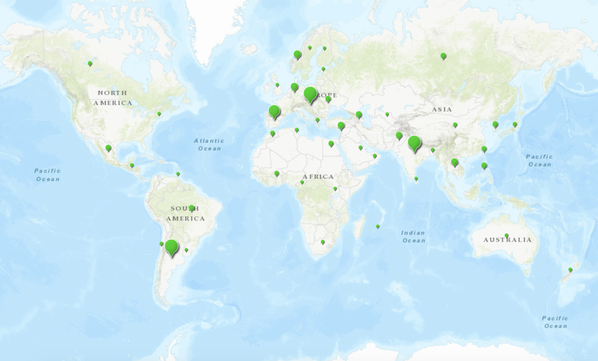 Fulbright map of visiting scholars since 1997