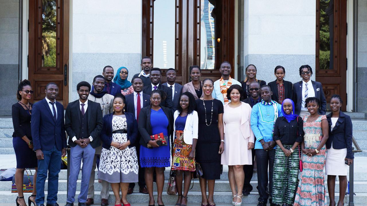 The 2018 cohort of UC Davis Mandela Washington Fellows at the California State Capitol. 