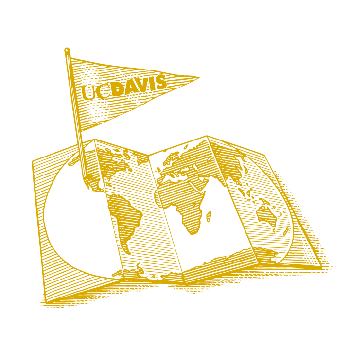 Illustration of a folded map with a flag at UC Davis