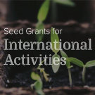 Seedlings sprouting with text overlay reading Seed Grants for International Activities.