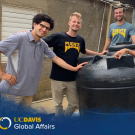 Tiven Buggy M.S. ’20 (second from left) and teammates from the nonprofit, Puente, take a break during construction of a rainwater harvesting water tank.